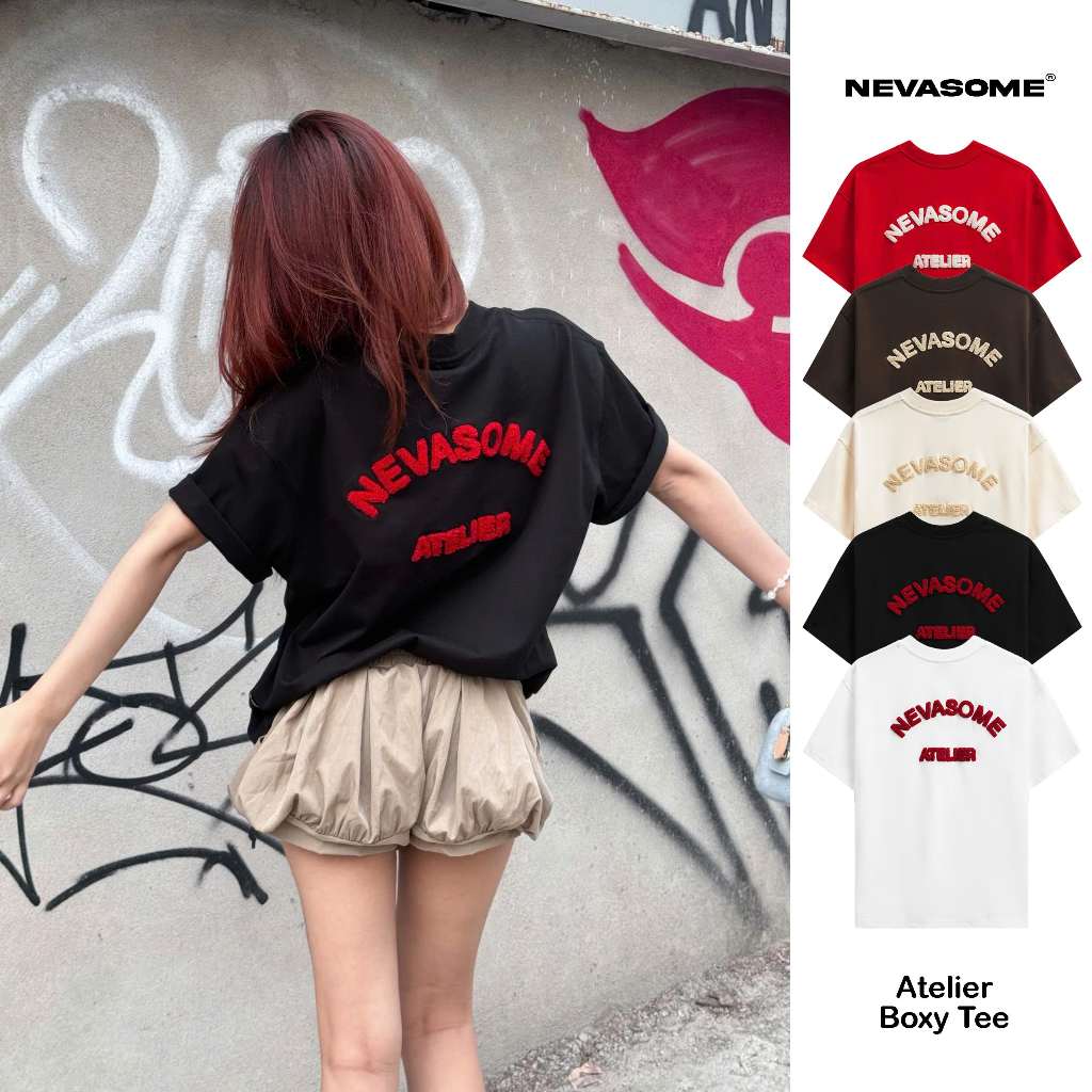 Áo Thun Boxy Nevasome Atelier Thêu Xù Cotton 260 gsm Tay Lỡ Form Boxy Rộng Nam Nữ Cổ Tròn