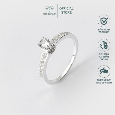Nhẫn bạc nữ TLEE bốn chấu viền đính đá trai tim xinh xắn TLEE JEWELRY A0216
