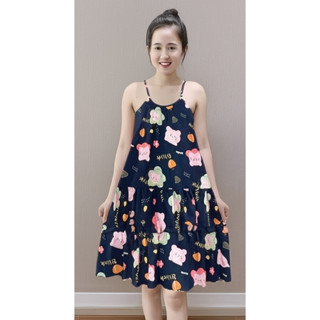 Váy lanh 2 dây, nhiều họa tiết dễ thương, mềm mát, mặc nhà, mặc ngủ thoải mái cho nữ, bầu, sau sinh, có bigsize