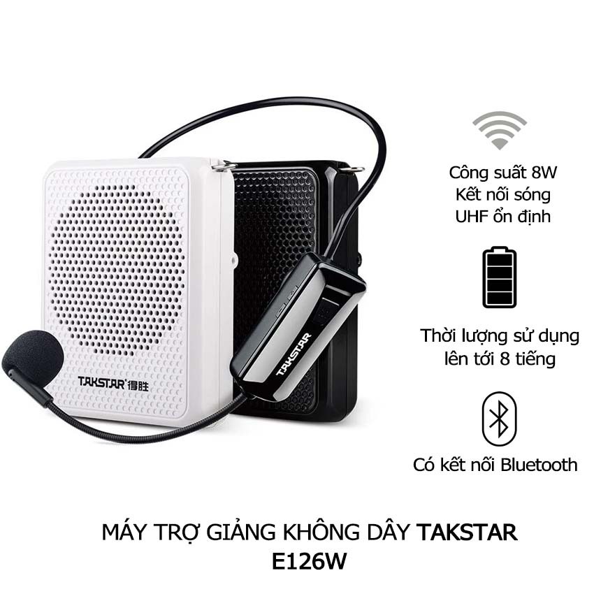 Máy Trợ Giảng Không Dây Takstar E126W, công suất loa 8W, có kết nối bluetooth, thời lượng pin lên tớ