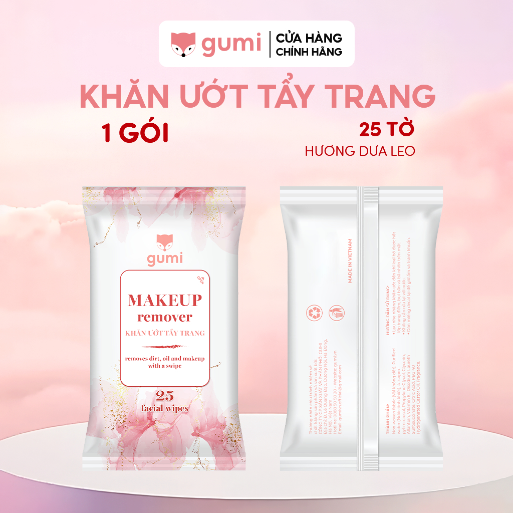 Khăn giấy ướt tẩy trang Gumi Makeup Remover gói 25 tờ tinh chất dưa leo