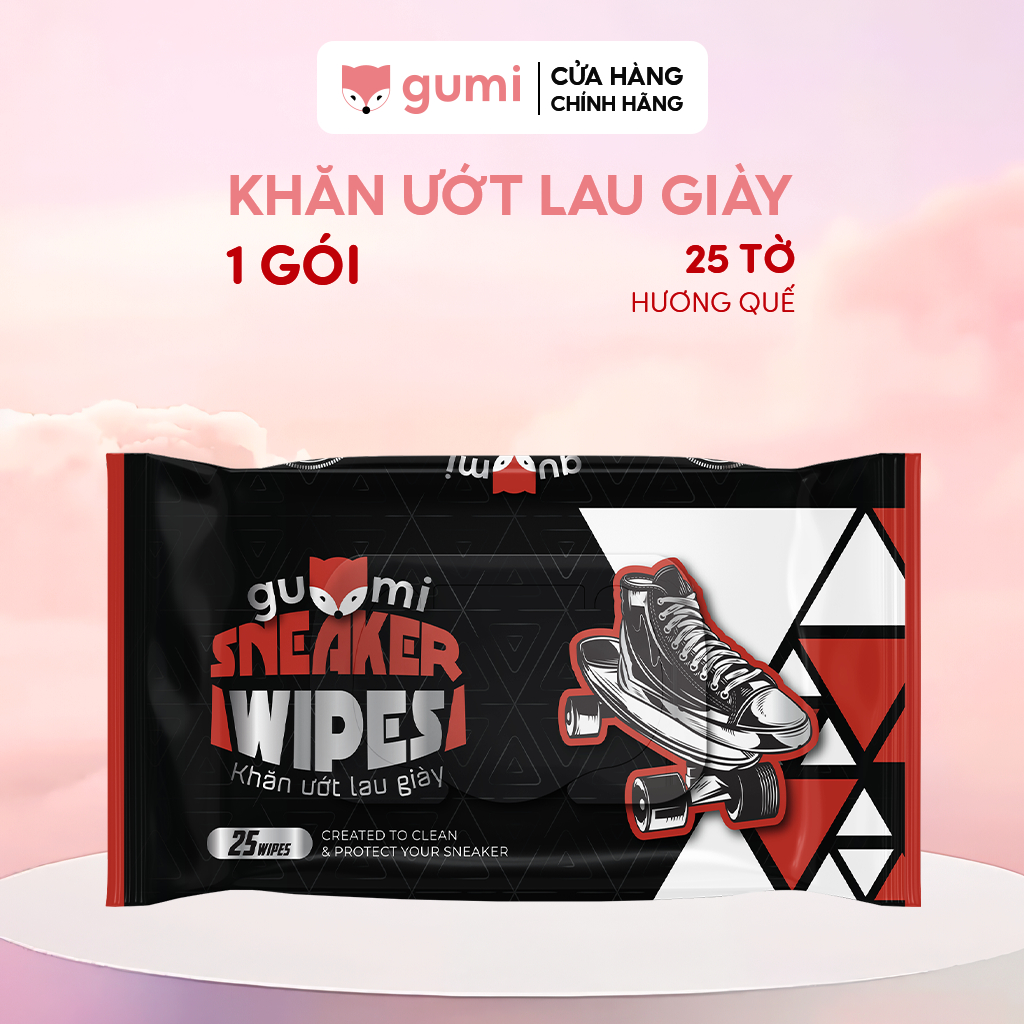 Khăn giấy ướt lau giày thể thao siêu tốc Gumi Sneaker Wipes gói 25 tờ hương quế khử mùi