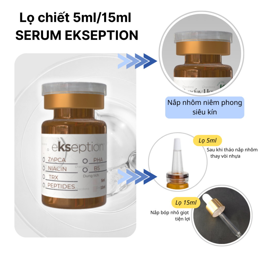[Sample 5ml/15ml] Mẫu sample lọ chiết Serum Ekseption ZnPCA, Niacin, TRX, Peptides, B5,PHA dùng thử