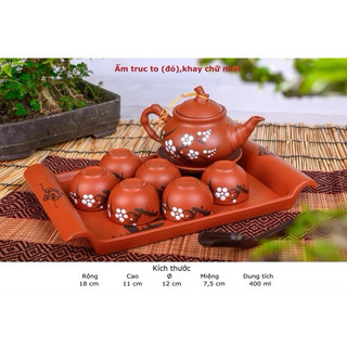 Bộ ấm chén hoa đào tử sa