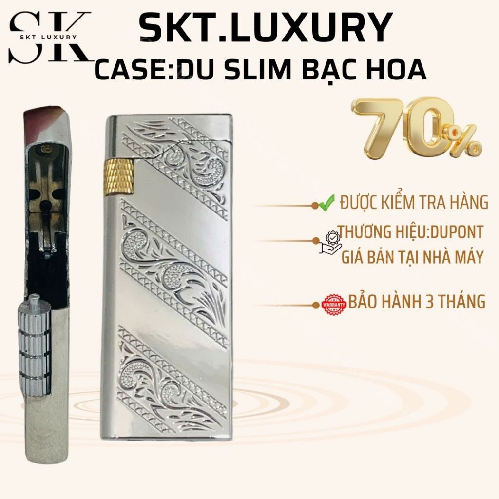CASE Dupont Slim bạc hoa (tặng kèm 5v đá). Chất liệu đồng thau(Không bao gồm nhiên liệu)