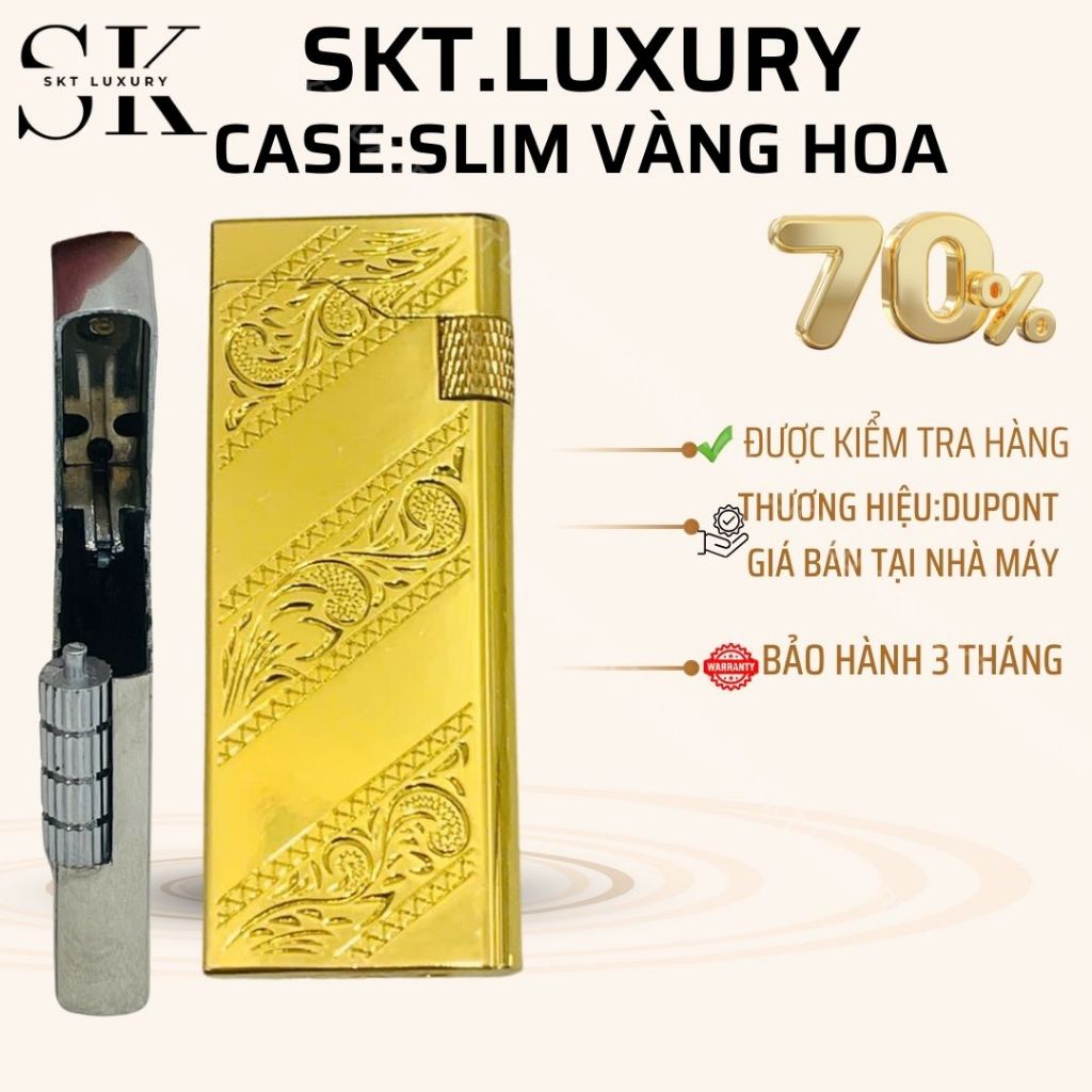 CASE Dupont Slim vàng hoa( tặng kèm 5v đá). Chất liệu đồng thau( Không bao gồm nhiên liệu)
