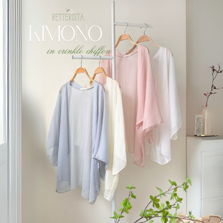 Áo khoác mỏng Kimono trơn các màu pastel vải dập nhăn Betterista