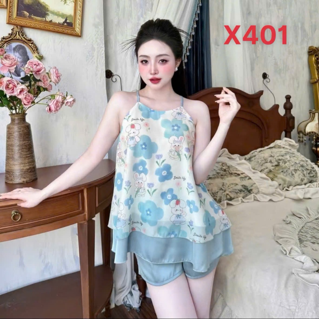 Bộ Yếm Ngủ X4 Kim Thanh - Pijama Lụa Latin Short Bông Mặc Nhà Mát Mịn Họa Tiết Dễ Thương Size 40-75kg | BigBuy360 - bigbuy360.vn