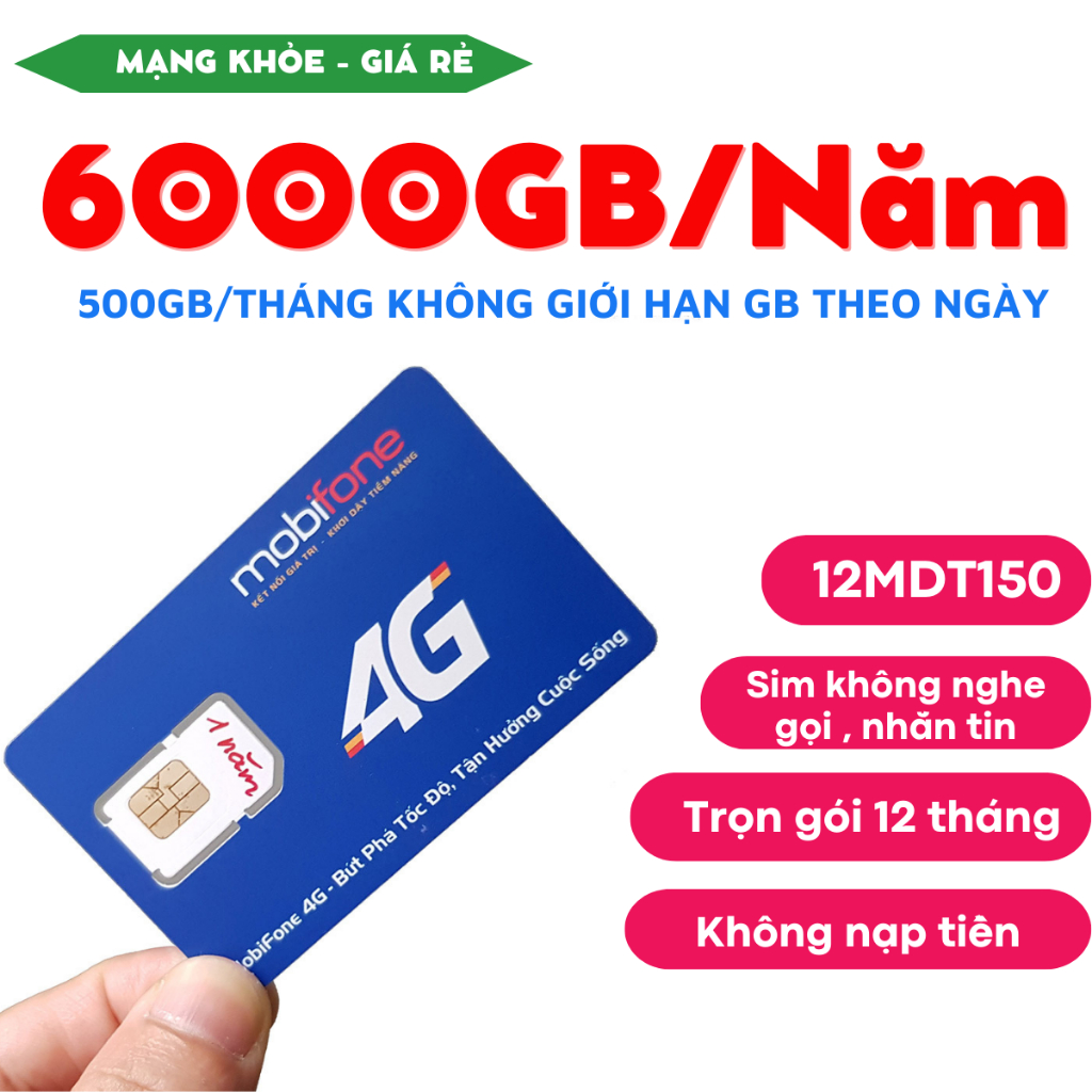 [ TRỌN GÓI 1 NĂM ] Sim Mạng Mobifone Vào Mạng Thả Ga Không Cần Nạp Tiền Tặng 500Gb Tốc Độ Cao Mỗi Th