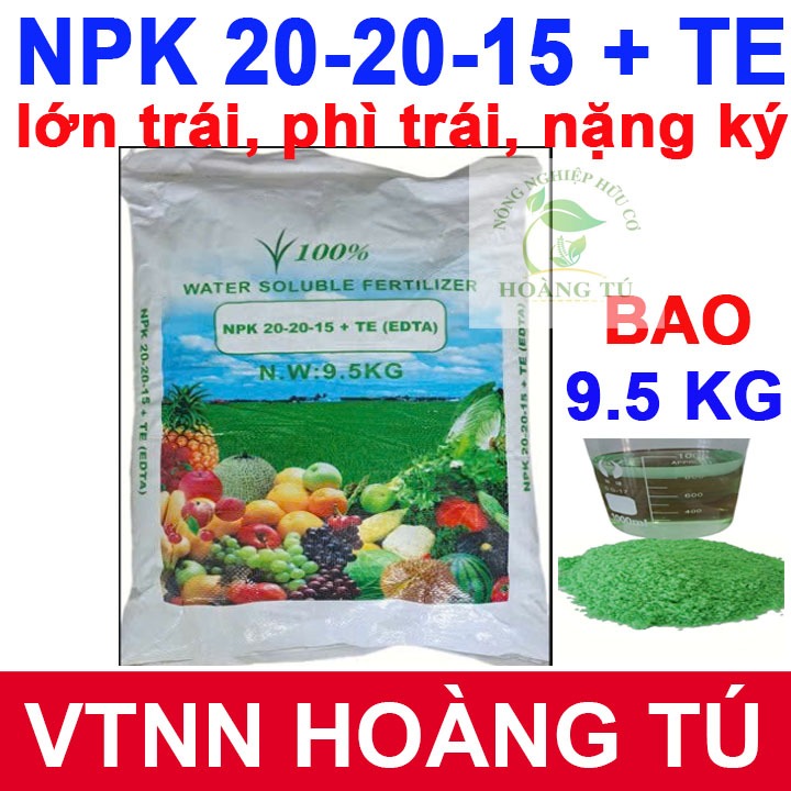 Phân bón NPK 20 20 15 + TE tưới nhỏ giọt hoặc phun lên lá - BAO 9.5 KG
