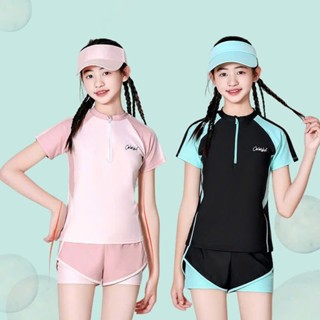  Đồ bơi cho bé gái NANABU FASHION -HB2512 tay ngắn quần đùi 2 lớp phong cách thể thao phối màu cá tính chống tia UV 