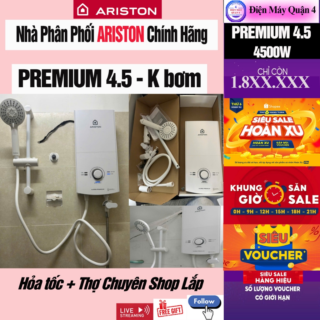 Premium 4.5 -- Máy nước nóng trực tiếp Ariston Aures Premium 4.5 / Premium 4.5P - Hàng chính hãng