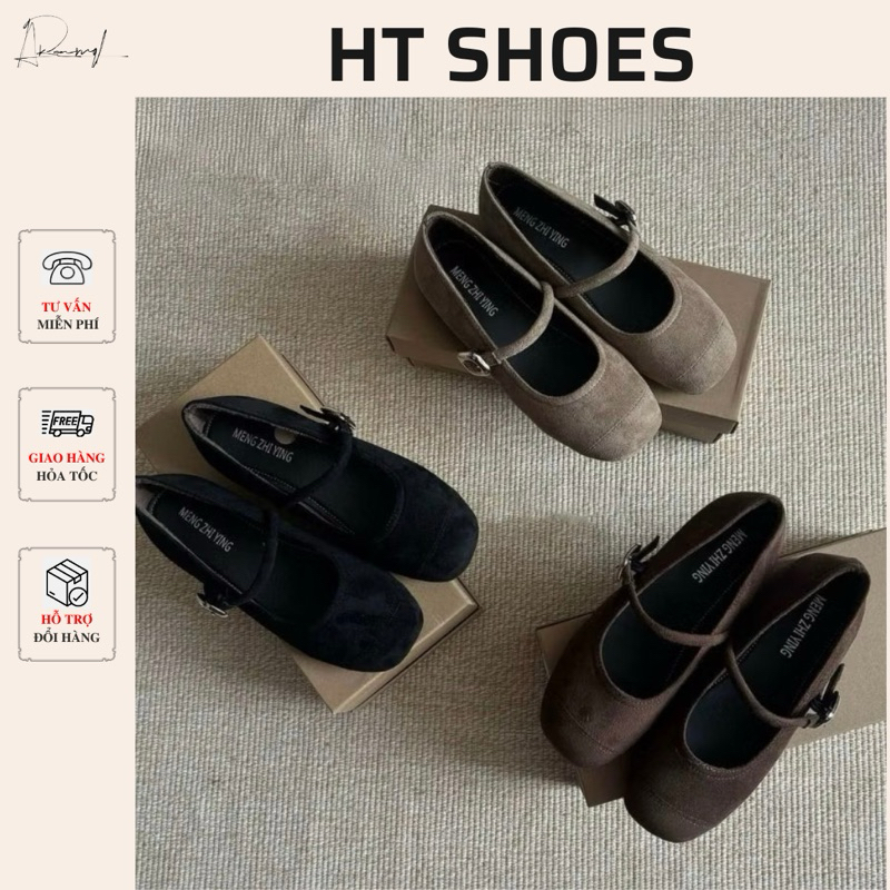 Giày vải dạ da lộn quai cài mới thu đông 2025 giày vải basic giày búp bê 𝟮𝟬𝟴-𝟭