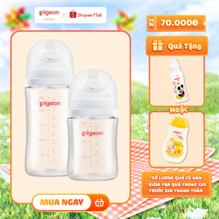 [Mới Nhất 2025] Bình sữa Thuỷ Tinh cổ rộng Pigeon Softouch Baby Friend World 160ml/240ml