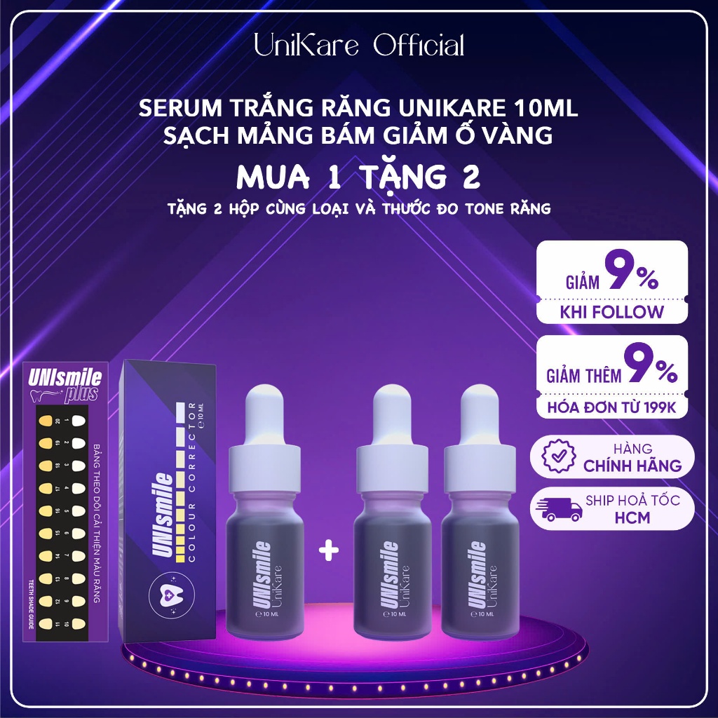 [Mua 1 Tặng 2] Serum Trắng Răng Unismile 10ml, Hỗ Trợ Cải Thiện Ố Vàng Mảng Bám Hôi Miệng, UniKare