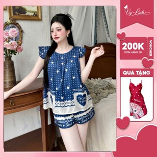 Bộ đồ ngủ nữ cao cấp quần đùi tay cánh tiên quần short họa tiết 3D chất liệu lụa latin mềm mịn,mát s963