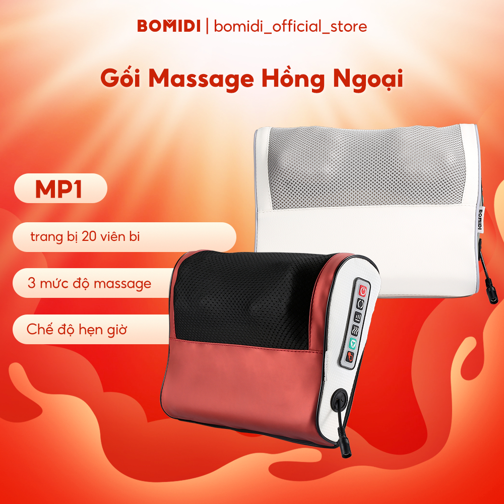 【 Hàng Sẵn】Gối Massage Hồng Ngoại Bomidi MP1- 20 Bi Trị Liệu , Mát Xa Cổ, Lưng, Vai Gáy , 3 chế độ | BigBuy360 - bigbuy360.vn