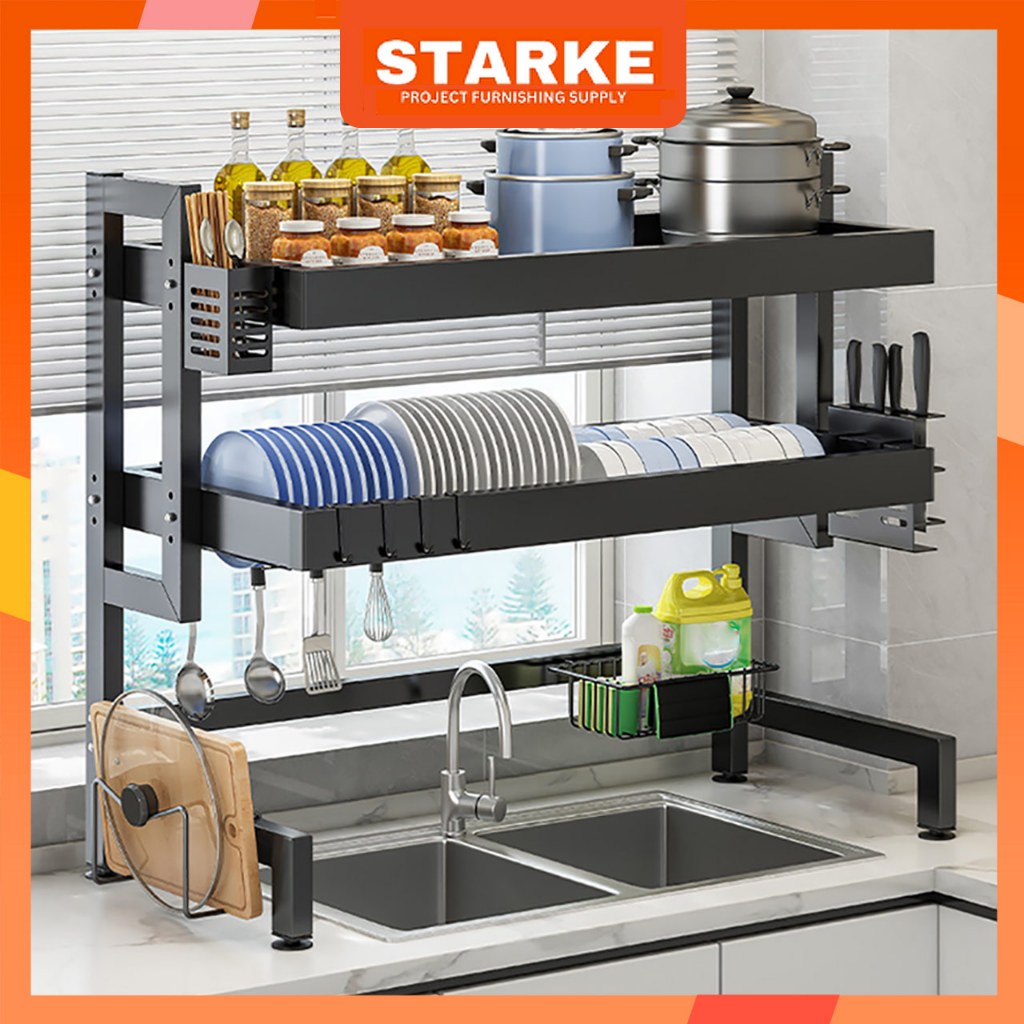 STARKE 65-125CM Kệ đựng bát đĩa Trên Bồn Rửa Bát Cao Cấp Đa Năng 1/2 Tầng Kệ Để Chén Đĩa Trên Bồn Rử