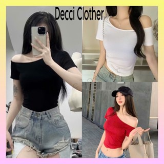 Áo Trễ Vai Ngắn Tay  Chất Thun Dày Dặn Thiết Kế Lệch Vai Ôm Sát Body Sexy Phong Cách Hàn Quốc