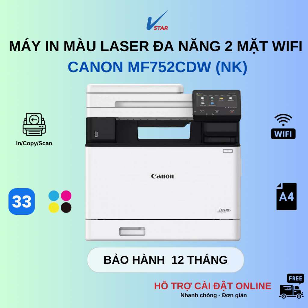 Máy in màu Laser đa chức năng Canon MF752CDW(NK) - In Copy Scan 2 mặt, ADF 50 tờ. Bảo hành 12 tháng