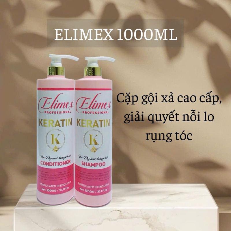 Cặp gội xả Kerratin Elimex 1000ml mềm mượt, hương thơm nước hoa, lưu hương lâu, giảm xơ rối, giảm gã
