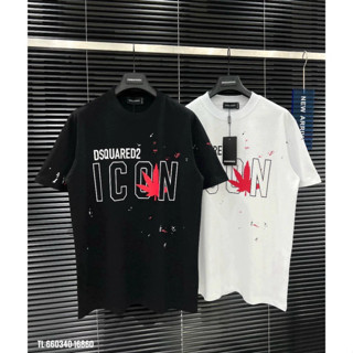 Áo Thun DSQ ICON Phối In Hinh Lá Màu Đỏ Nam Nữ Dsquared2 Form Dáng Unisex Dành Cho Các Boy Phố [M39]