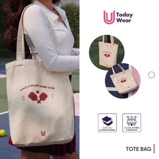 Túi Tote nữ vải Canvas Today U Wear màu trắng be đựng đồ đi tập thể thao cầu lông tennis
