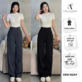 Quần Tây Ống Suông Nữ Lưng Cao 1 Khuy Chất Gold Nhật Mềm Rũ Tôn Dáng dài 97cm