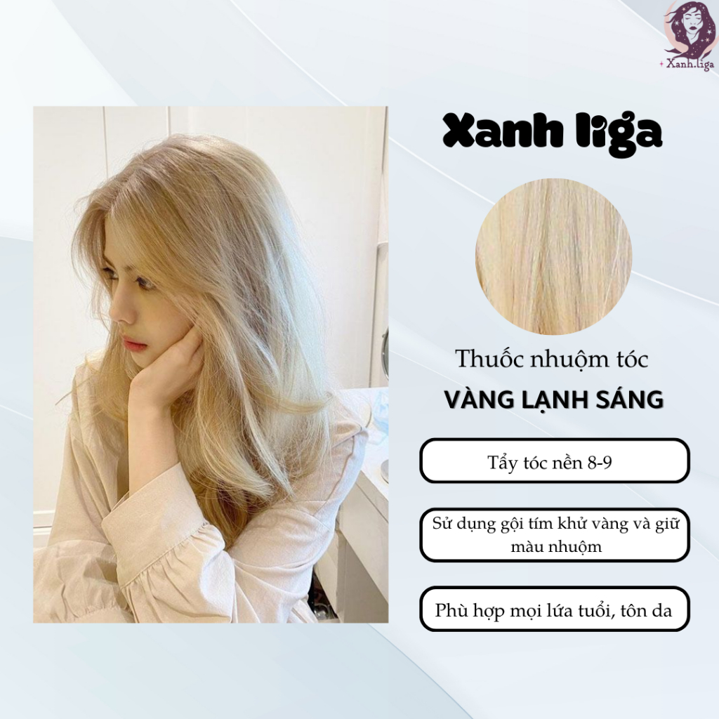 thuốc nhuộm tóc màu vàng lạnh sáng kèm oxy trợ nhuộm