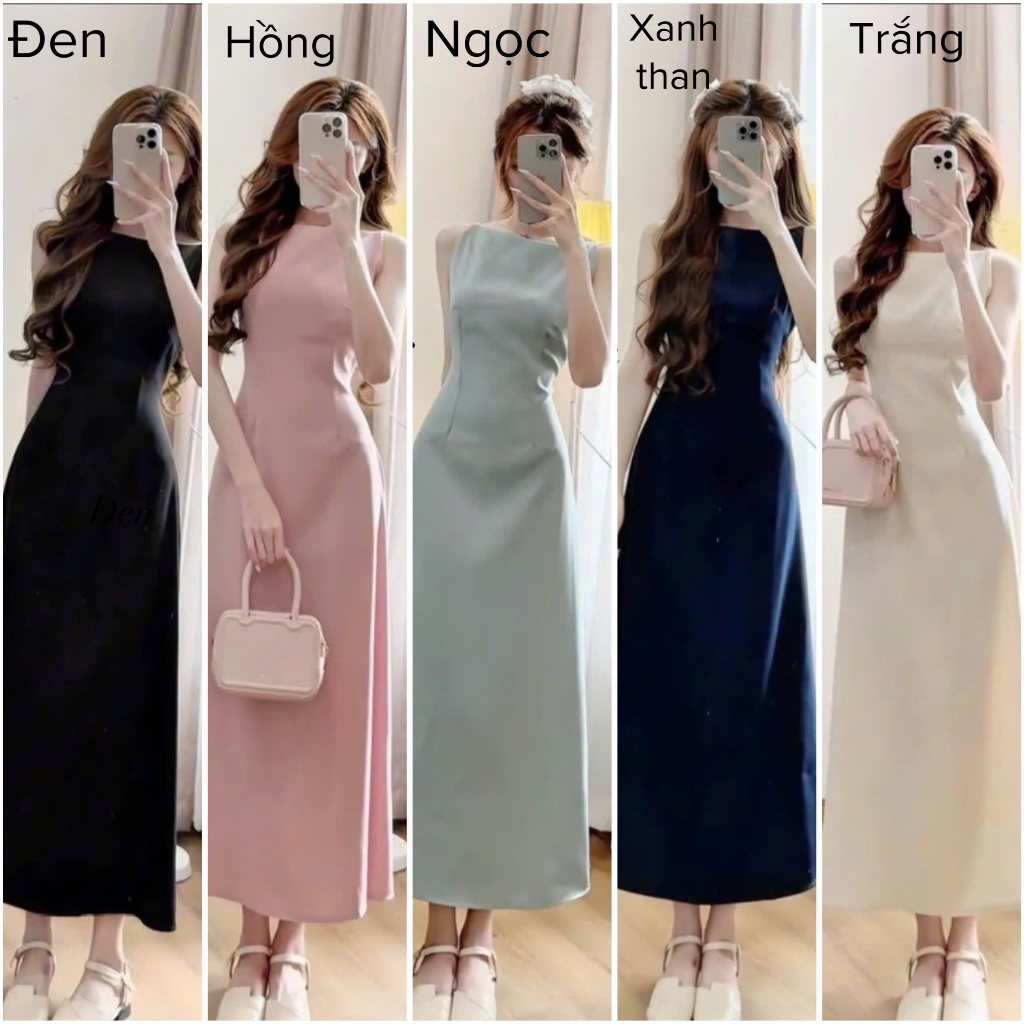 Đầm cổ yếm dáng dài đi biển,Váy dáng dài cổ thuyền,  đi chơi siêu xinh tiểu thư