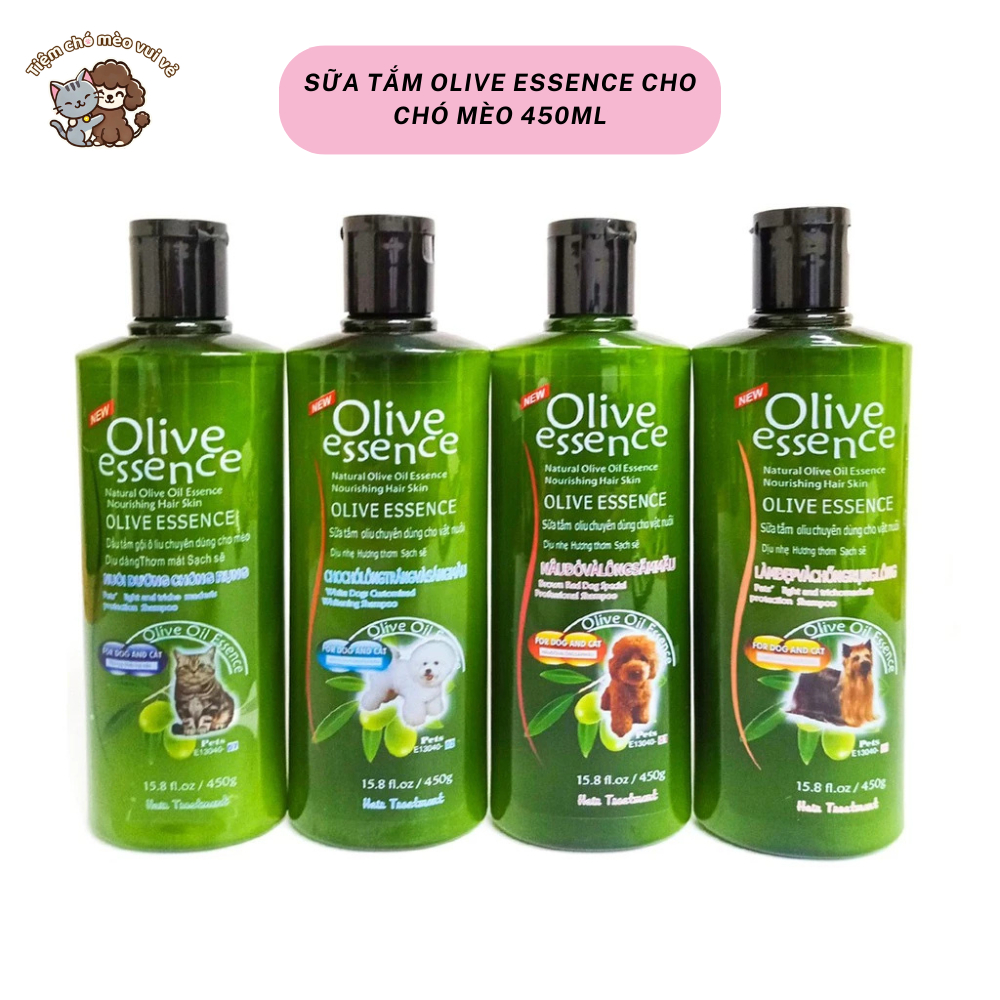 Sữa tắm Olive Essence cho chó mèo 450ml – Dưỡng lông bóng mượt, trị ve rận, khử mùi hôi hiệu quả