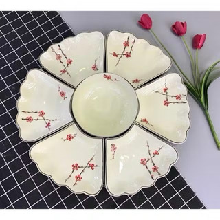 Set đĩa hoa mặt trời sứ Bát Tràng