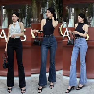 YURI JEANS - (EO BÉ) Quần Jeans  ống Loe Mẫu Trơn Co Giãn Lai Cuốn Tôn Dáng Nữ Pants Women Ong