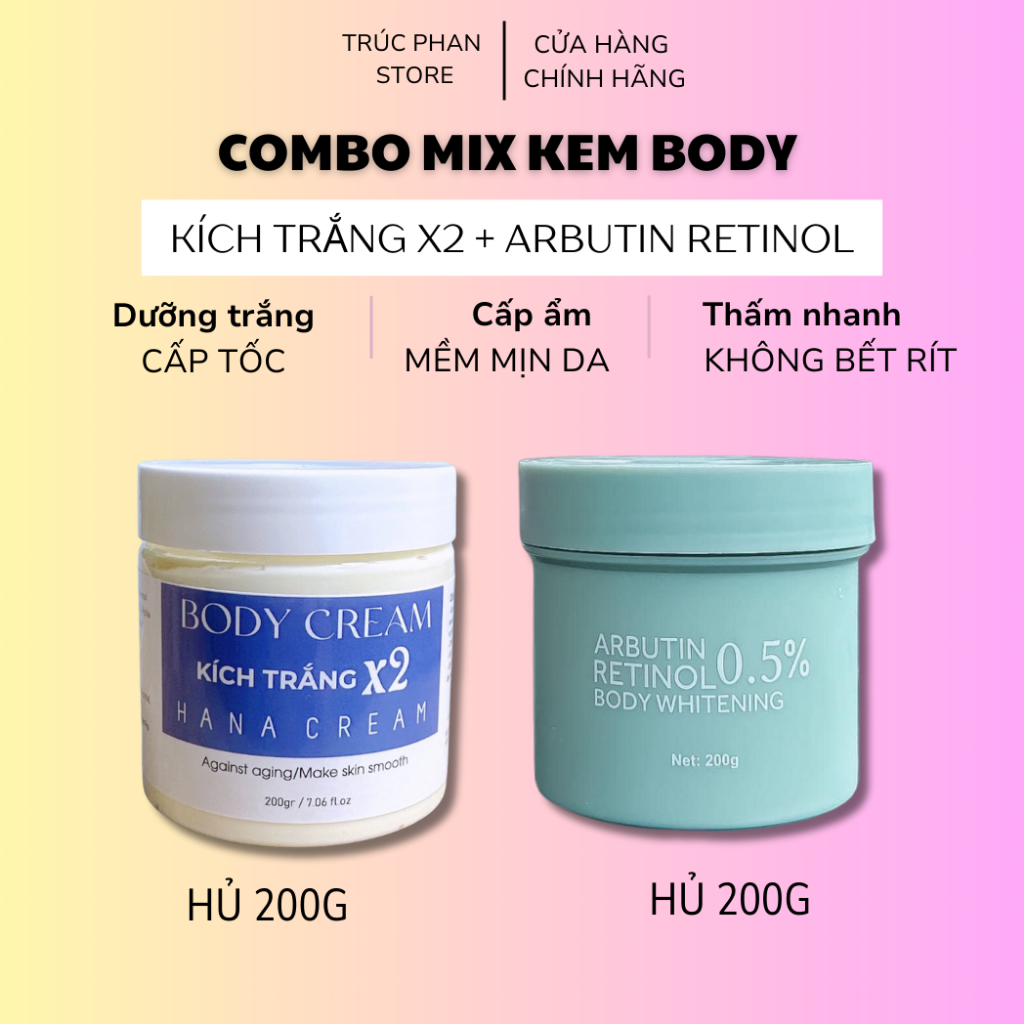 Kem body Arbutin x Kem Body kích trắng x2 Hủ 200gr