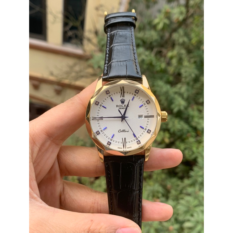 Đồng hồ cơ nam dây da rolex cilenni kim xanh size 40, đồng hồ kim cương chống nước dây đen nâu ocdon
