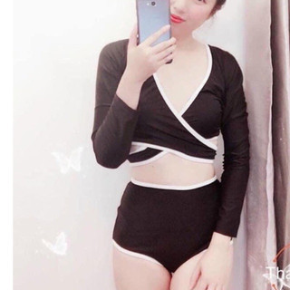 Đồ bơi bikini cặp thun lạnh đen viền trắng