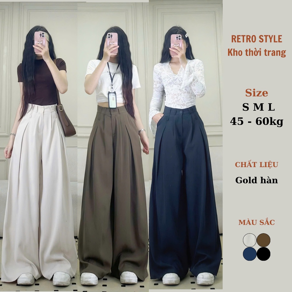 Quần tây công sở ống suông ly to Retrostyle chất GOLD ống rộng dài chùm phủ chân mềm mát chuẩn form đi làm đi học