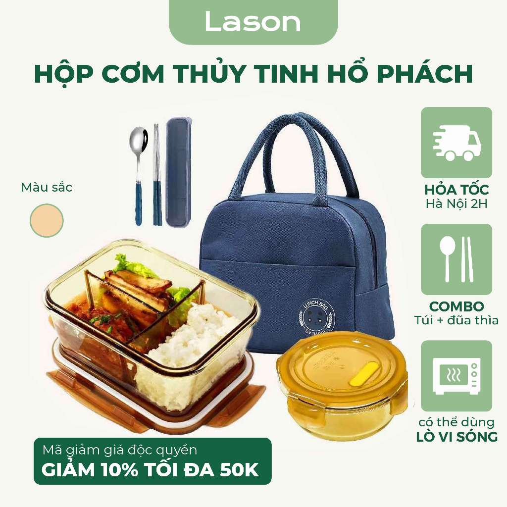 Hộp cơm thủy tinh Lason Hộp cơm hổ phách chịu nhiệt dùng lò vi sóng HC-TT03