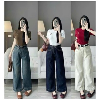  Quần jean bò ống suông rộng nữ suông ống to xuông jeans cạp cao phong cách style Hàn Quốc MS25 