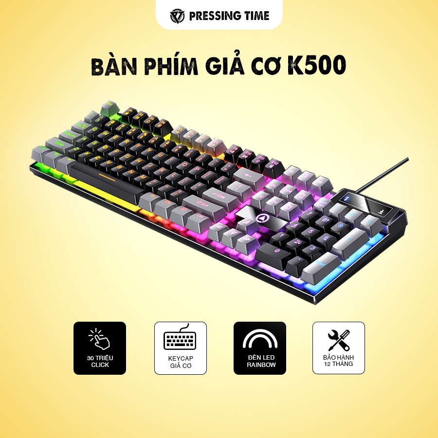 Bàn Phím Giả Cơ K500 – LED RGB, 104 Phím, Thiết Kế Gaming, Dây USB Cho PC/Laptop