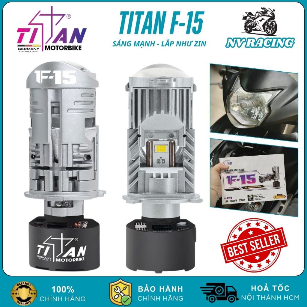 Titan F15, Đèn Pha Bi LED F15 50W Chính Hãng Cao Cấp Ánh Sáng Mạnh, Lắp Đặt Như Zin - BH 1 Năm