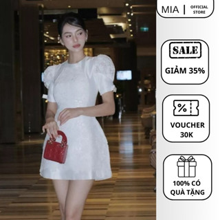 Váy trắng dự tiệc thiết kế tay bồng đính nơ đầm dự tiệc sang trọng chất tapta dáng ngắn MIA V289 