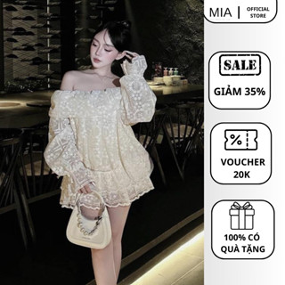 Set đồ nữ trắng MIA thiết kế trễ vai dạo phố sang chảnh set áo ren chân váy dáng ngắn S84