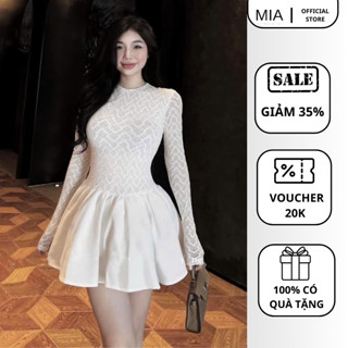 Váy trắng ren MIA thiết kế dáng ngắn tay dài dạo phố sang chảnh đầm dự tiệc dáng xoè V297