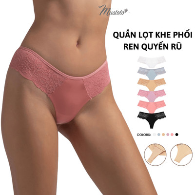 MUSTOTO Quần Lót Nữ Lọt Khe Thong Phối Ren Lưng Thấp Gợi Cảm Thoáng Mát (MQ37)