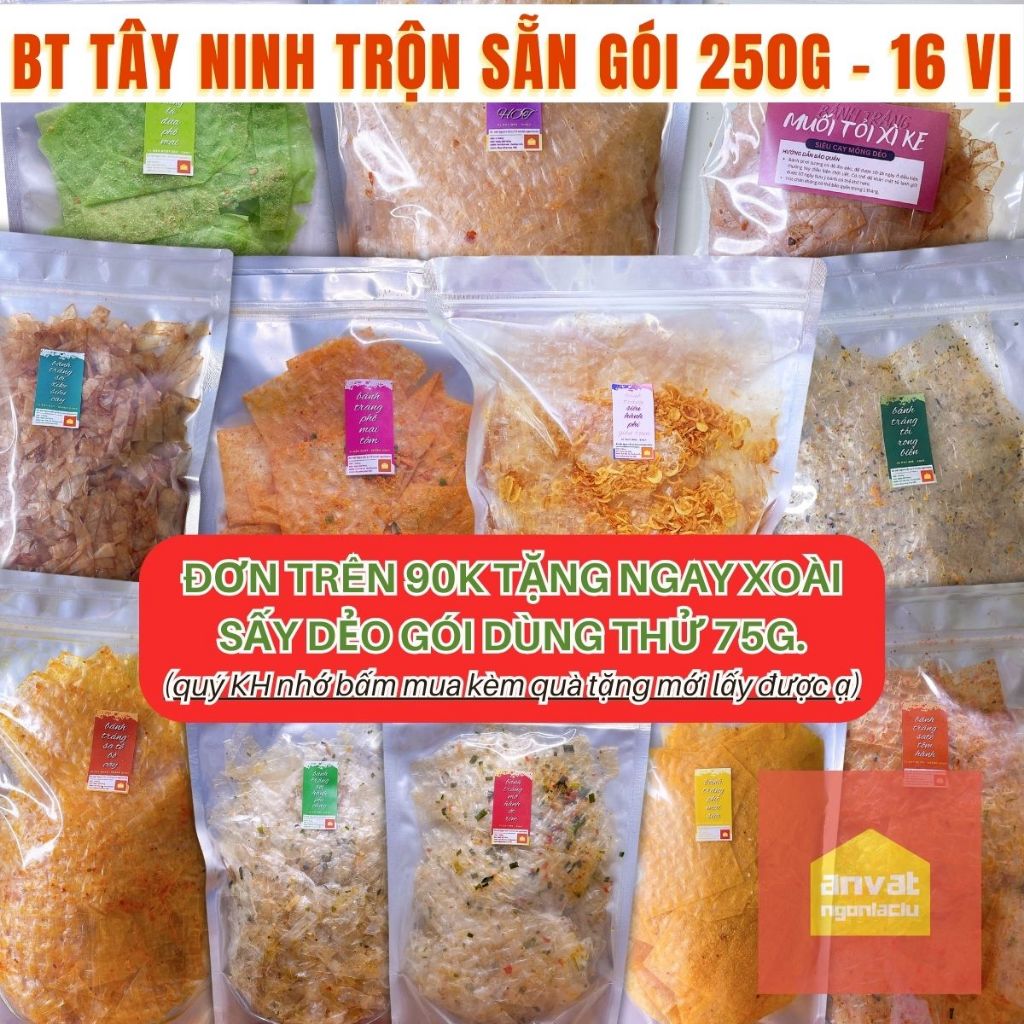 250G - BÁNH TRÁNG TÂY NINH TRỘN SẴN ĐỦ VỊ (hành phi, xike, phô mai...) - ĂN VẶT NGON LẮC LƯ