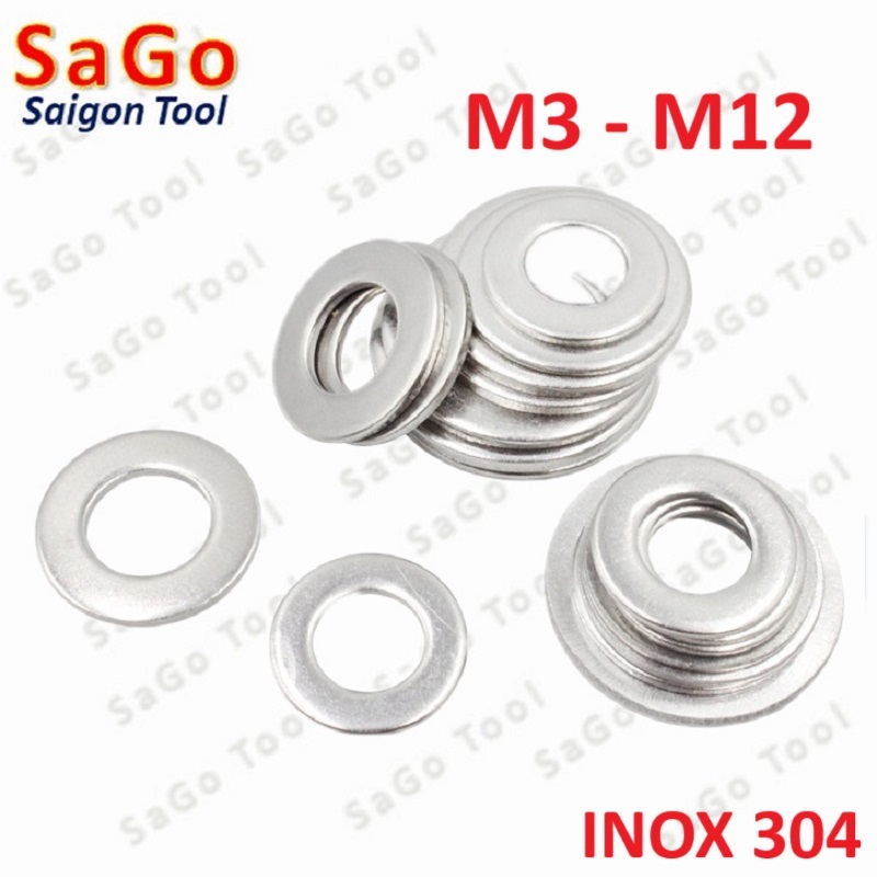 Vòng đệm, Long Đền phẳng INOX 304 cho ốc lục giác M3, M4, M5, M6, M8, M10, M12