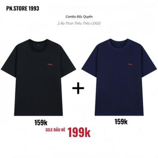  COMBO 2 Áo Thun Nam Nữ PN STORE Cổ Tròn Vải Cotton 250gsm Thoáng Mát Co Gian Họa Tiết Thêu Logo Nổi AT05 