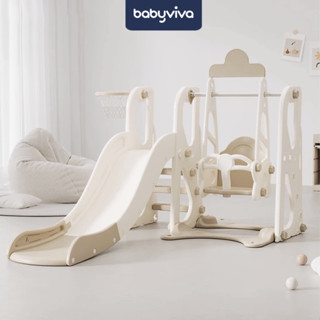 Cầu trượt xích đu cho bé babyviva bằng nhựa tặng kèm bóng rổ