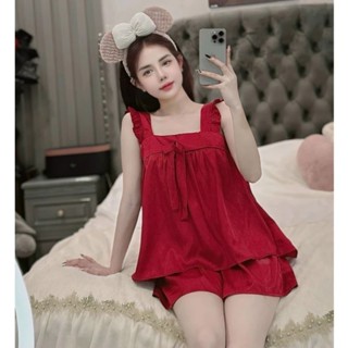 Bộ ngủ nữ hai dây đùi, đồ ngủ pijama cánh tiên chất lụa satin mềm mát phong cách tiểu thư SL2